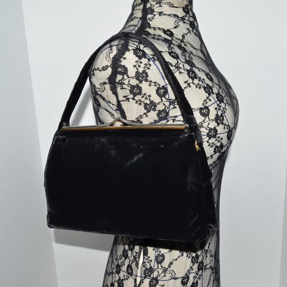 Vintage 40’s or 50’s Black Velvet Evening Bag with Attached Coin Purse MCM Pinup - Picture 5 of 15